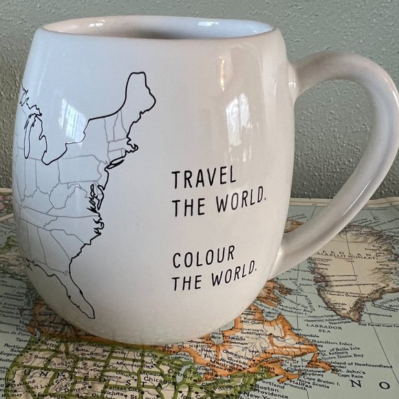TROUVAILLE United States Color-In Map Mug ~  Geography ~ Road Trips ~  USA Map - Picture 1 of 8